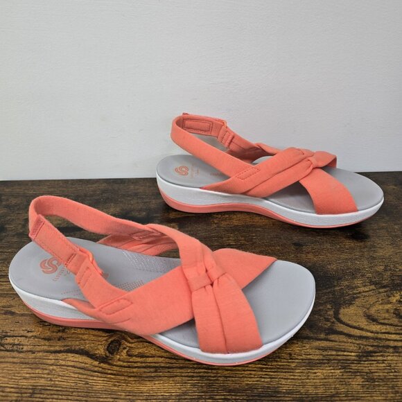 Clarks Cloudsteppers Arla Belle Sport Sandals Soft Coral Fabric Women Size 8.5 - Picture 2 of 7